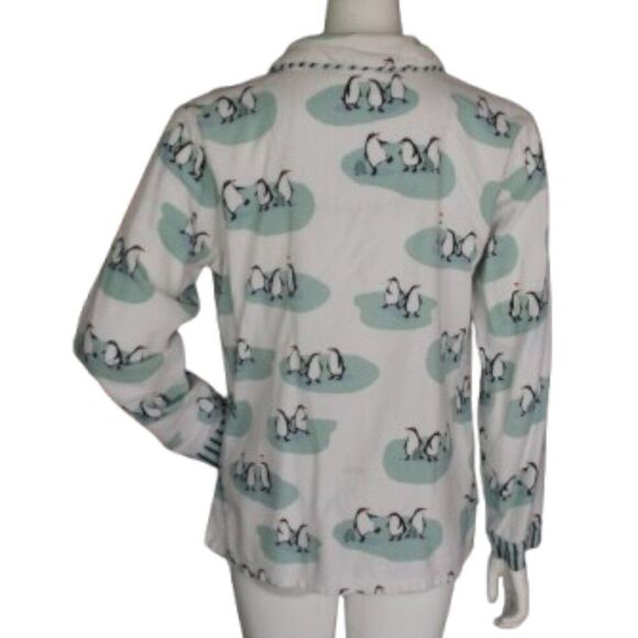 MUNKI MUNKI Pajama Set, S, Penguins, 2pc Top/Pants, Flannel, Matching, White - Picture 7 of 11